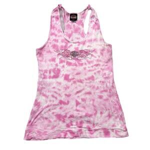 Late Y2k Harley Davidson pink tie dye tribal print tank top size L